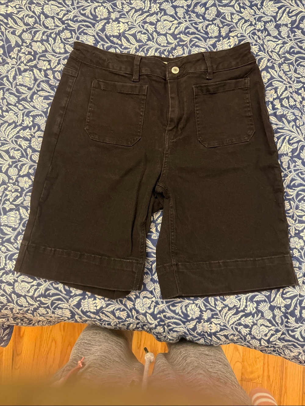 Black Bermuda Shorts with Front Patch Pockets